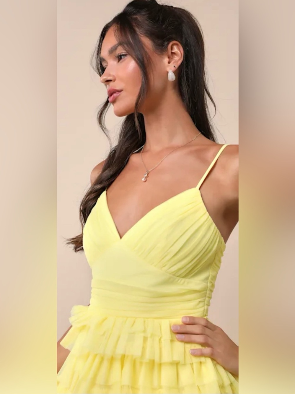 Lulus NWT Special Poise Yellow Tulle Tiered Mini Dress Homecoming Size M - Picture 4 of 14